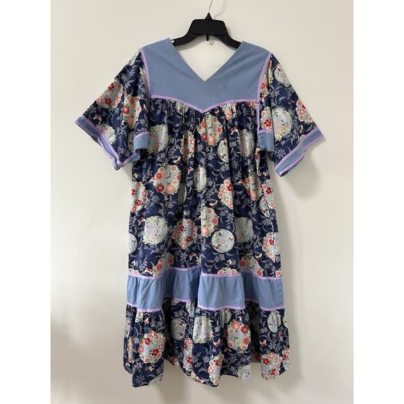 Vintage Kaftan Boho Mumu Dress Patchwork Hippie 80's Womens Size Medium Floral‎ - Picture 2 of 9